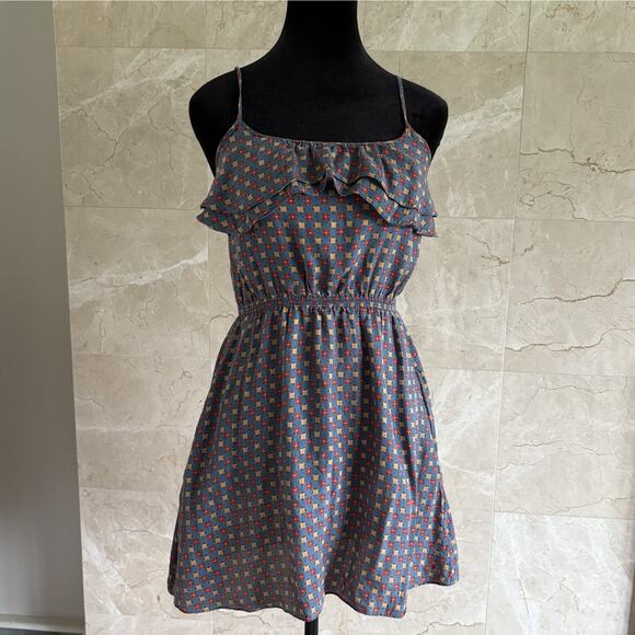 Jack Wills Silk Cotton Ruffle Tiered Mini Dress Blue Floral, Size 4, Preppy Y2K - Picture 3 of 8